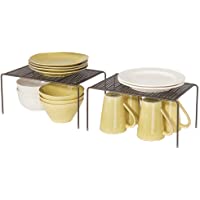 mDesign Juego de 2 estantes de cocina – Soportes para platos individuales de metal – Pequeños organizadores de armarios…